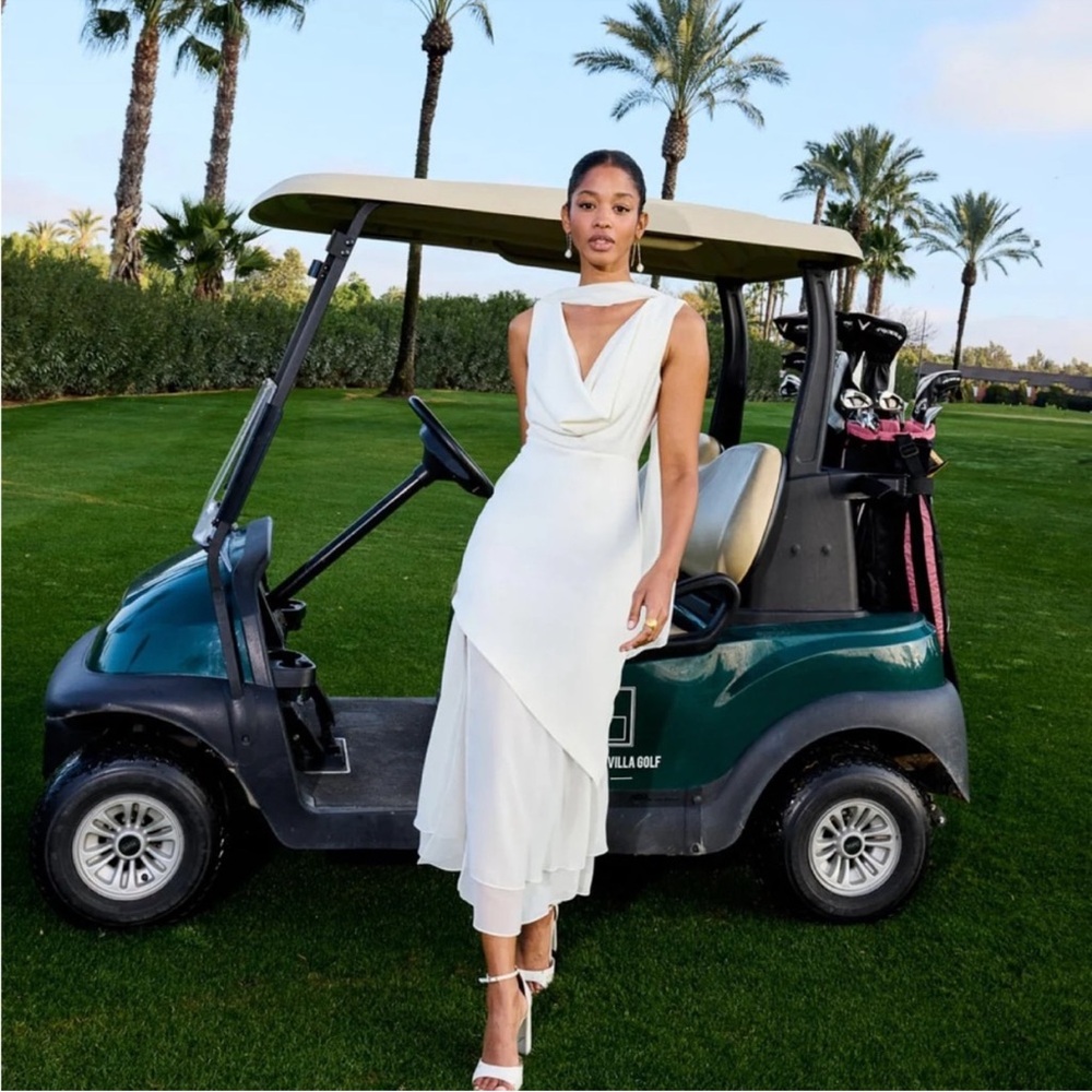 Elegant White Asymmetrical Midi Dress - Women's